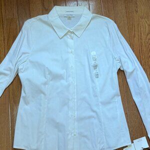 Calvin Klien Women Button Up Long Sleeve White Dress Shirt NWT